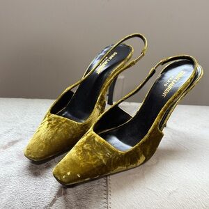 Saint Laurent Women's Velvet Slingback Heels - Mustard